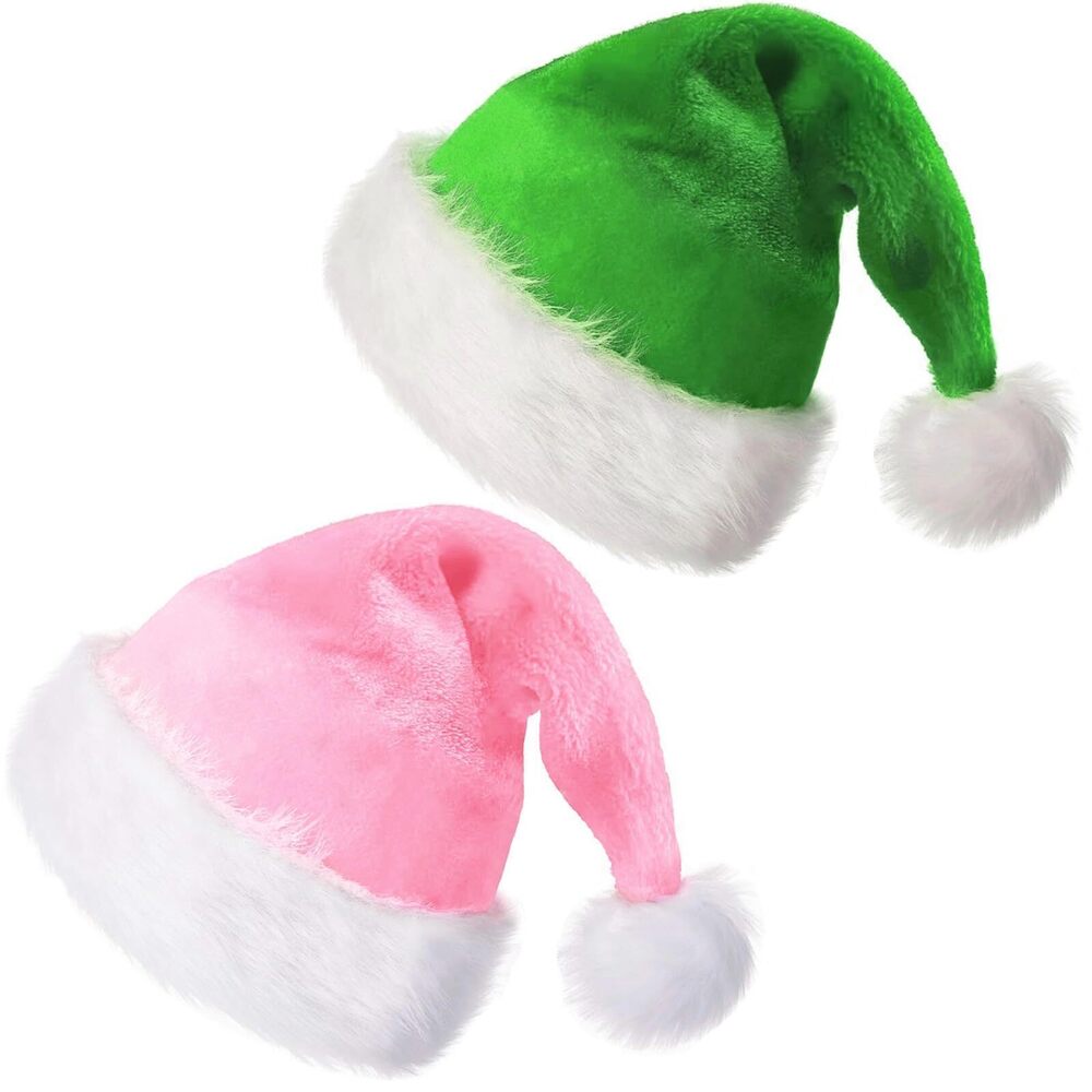 5031 2 Pack Christmas Hats - Fluffy Santa Hats for Adult Velvet Thicken Fur
